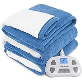 Warm Storm Electric Blanket Twin Heated Blanket Sherpa&Polar Fleece 10 Heating Levels 12 Hours Auto Off Machine Washable Blue 62"x 84"