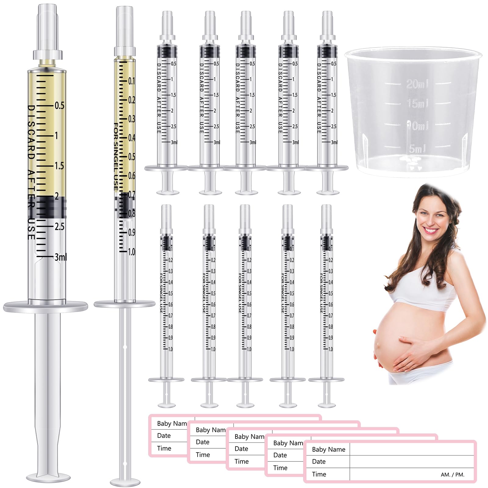 Photo 1 of Trelaco Colostrum Collector Kit Include Sterile Sealed Breast Milk Syringes with Caps No Needle Colostrum Syringes Stickers 1 Measuring Cup Harvesting Collection for Breastmilk(100 Sets,3 ml,1 ml)
