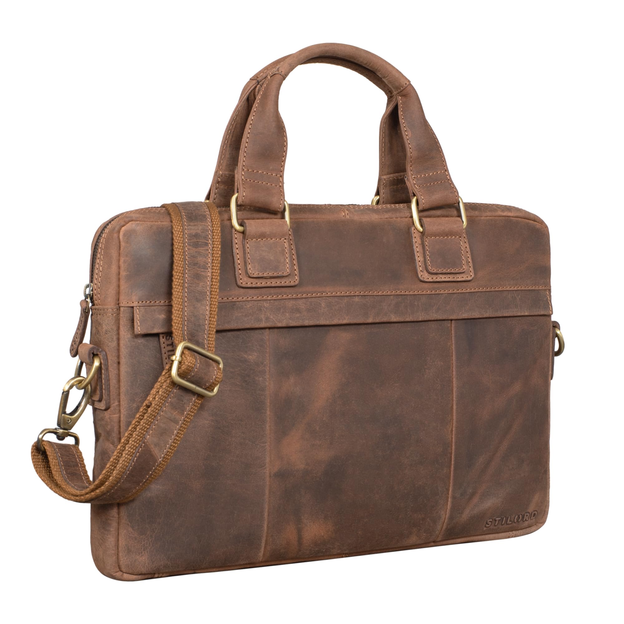 STILORD "Andrew" Vintage Business Leather Bag Classic Briefcase for Men Women 13,3 Inch Laptop Bag in Genuine Leather Trolley Attachable Colour:Veleta - Brown