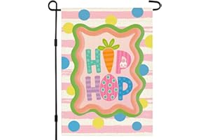 XGXHZYLC Easter Garden Flag Double Sided 12x18 inch, Hip Hop Bunny Decorative Yard Outdoor Home Small Decor, Stripes Polka Dots Farmhouse Burlap Outside House Decoration Spring Holiday Decor