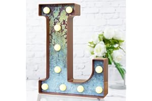 ELNSIVO LED Marquee Light Up Letters Industrial Vintage Style Lighted Letters Rust Metal Effect Marquee Letter with Lights Illumination Letter Signs for Christmas Wedding Birthday Party Home Cafe Bar Decor-L