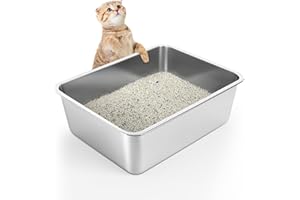WENBOKMIN Stainless Steel Cat Litter Box - Litter Box for Cats - Easy to Clean, Never Absorbs Odor, Stains, or Rusts - Silver (17.7" L x 13.5" W x 6" H)