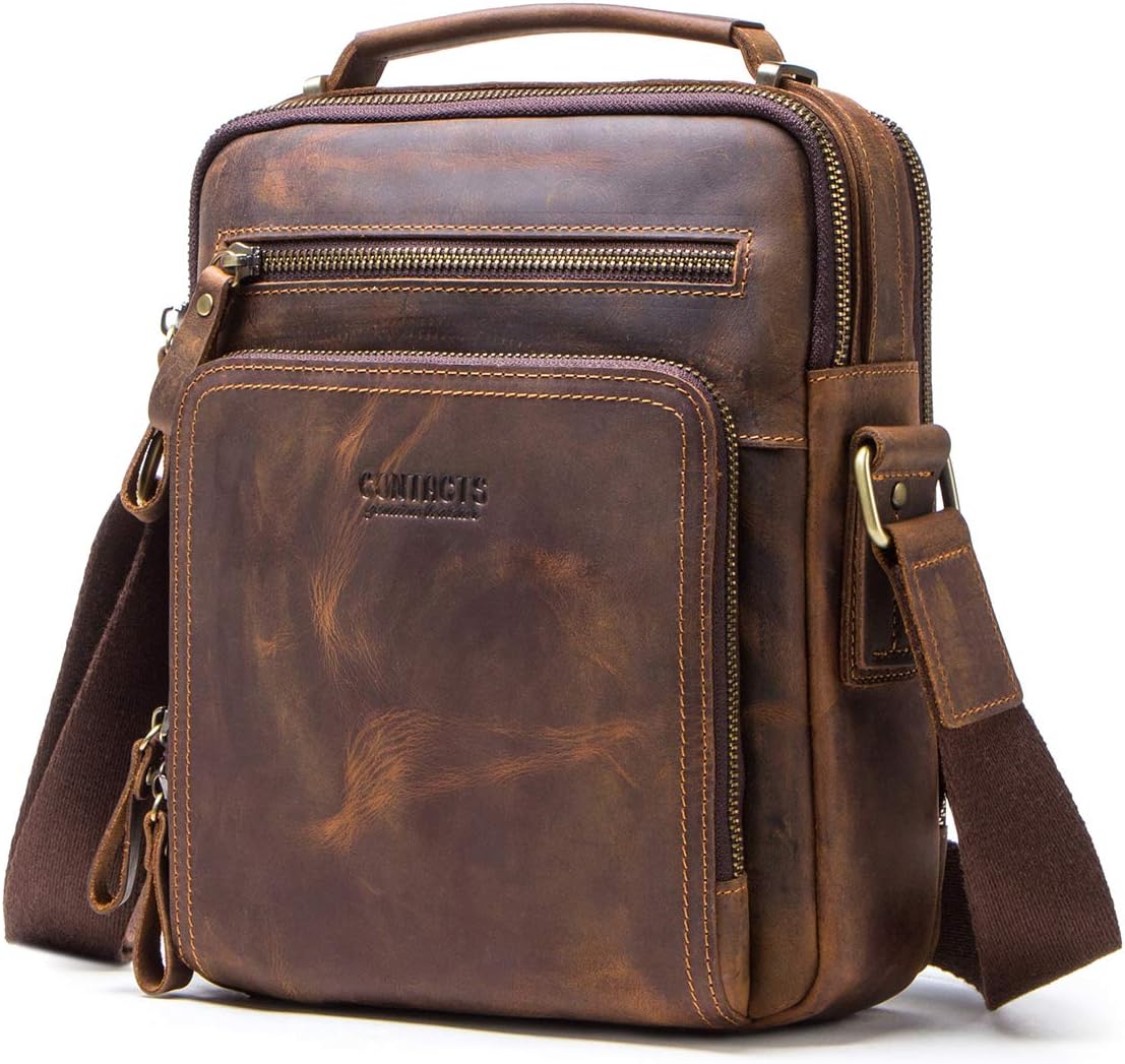 Leather Messenger for Men Leather Man Purse Crossbody Shoulder Bag Business 9.7" iPad Travel Bag School Travel Handbag