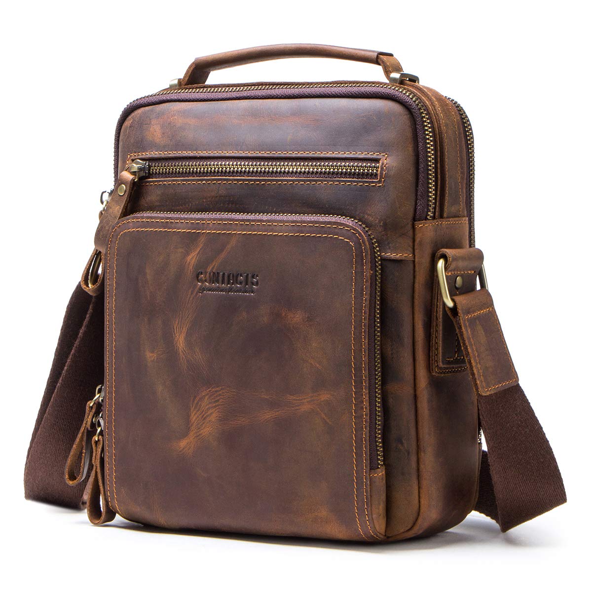 Leather Messenger For Men, Leather Man Purse Crossbody Shoulder Bag Business 9.7" iPad Travel Bag School Travel Handbag