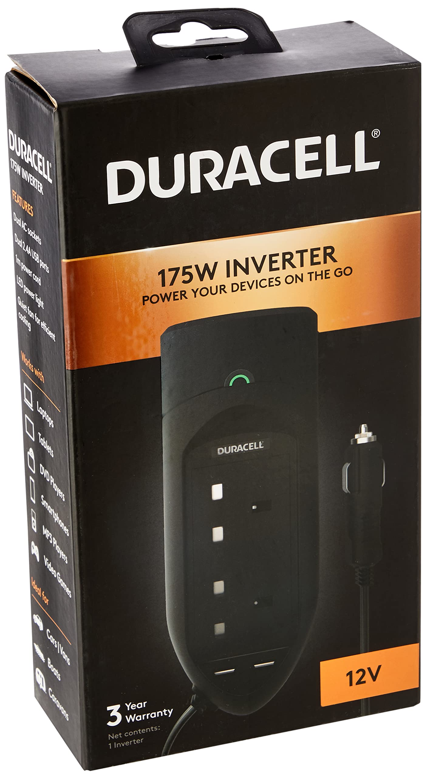 Duracell DRINV15-UK 175 W Powerstrip Twin Socket Inverter with Twin USB Ports