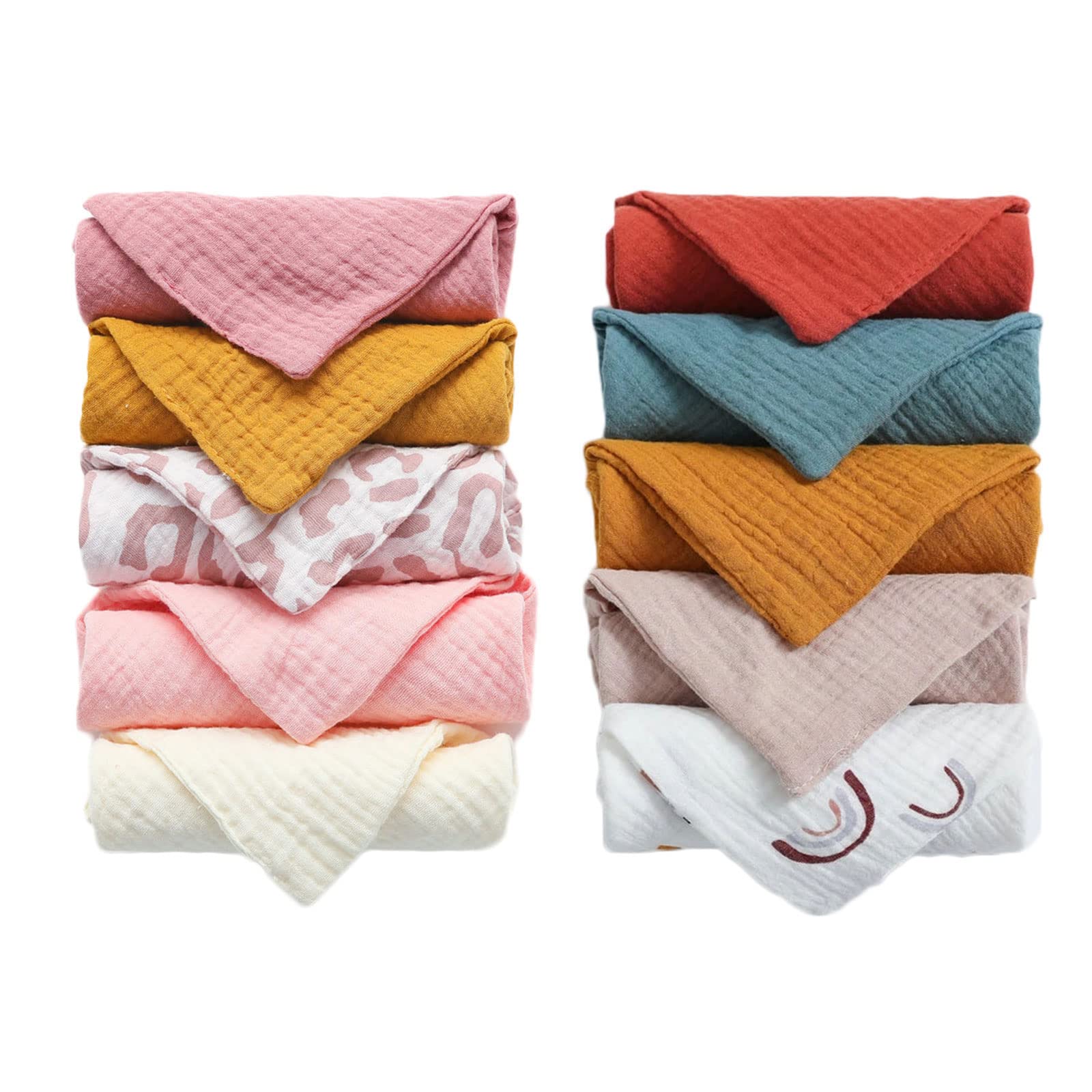 Reoyloep Muslin Cloths for Baby, 10 Pack Muslin Squares 23x23cm/9.06"x9.06" Baby Burp Cloth Crape Facial Towels Super Soft