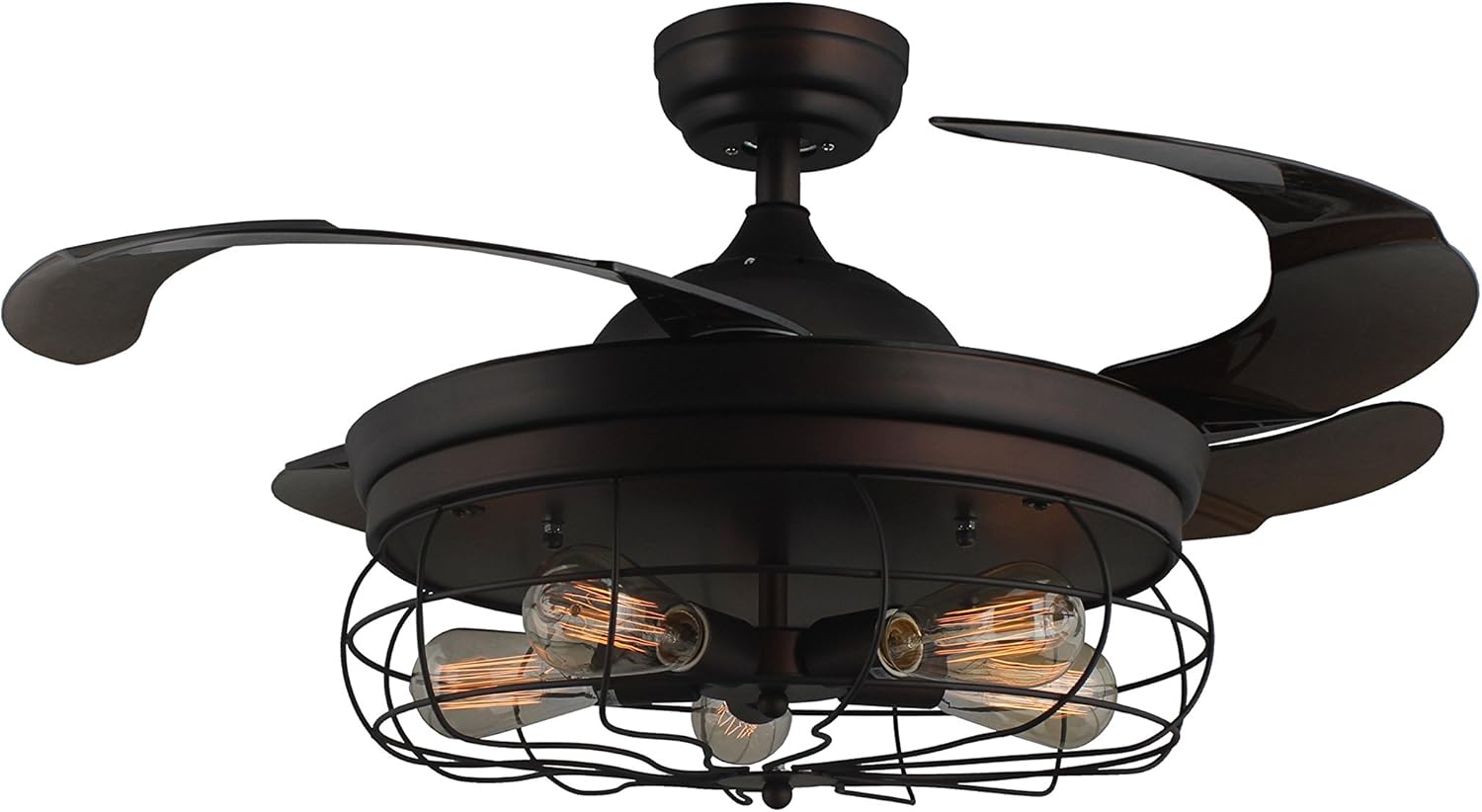 42'' Ceiling Fans Invisible Retractable Blades Farmhouse Industrial Pendant Lamp Chandelier