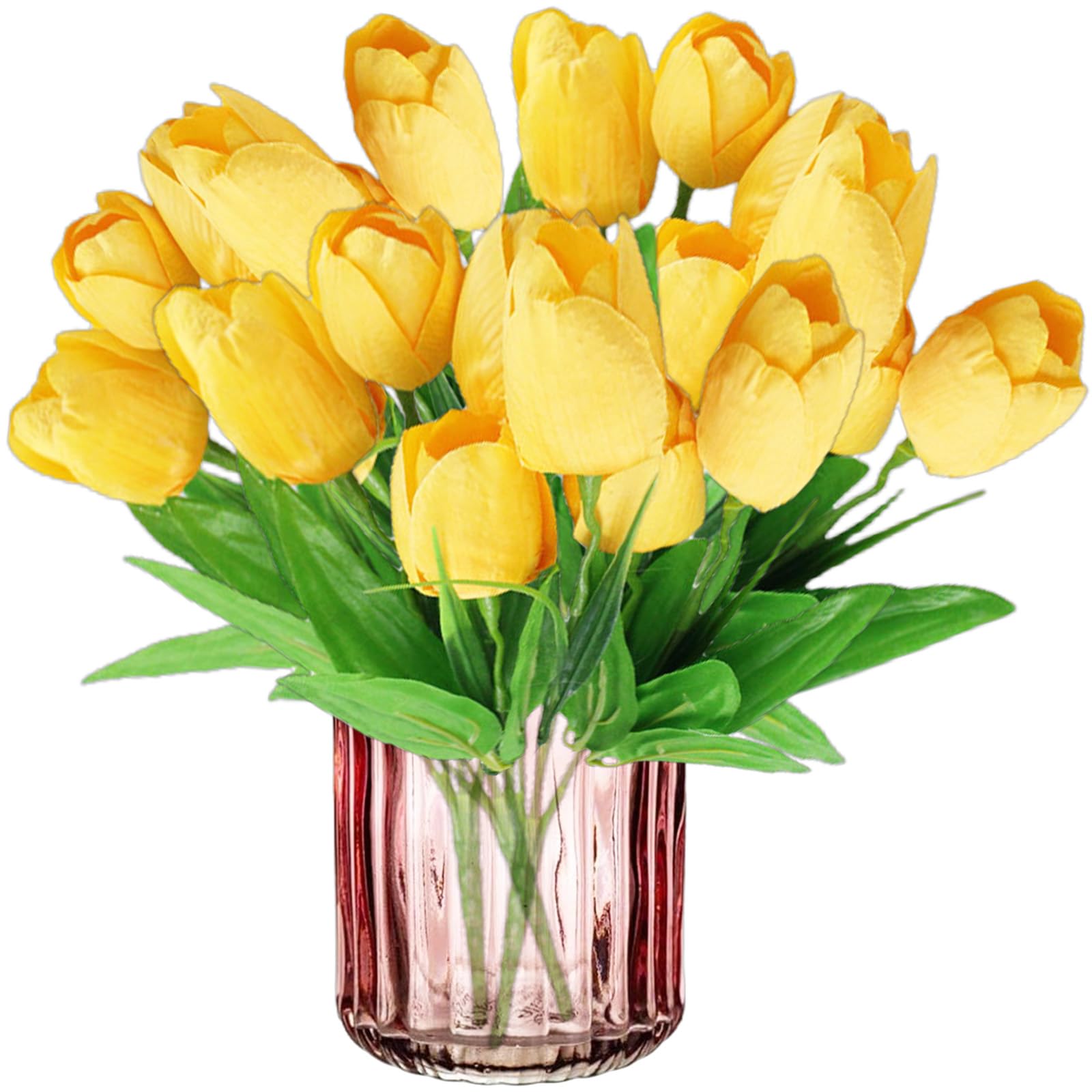 astylishome Outdoor Artificial Plants 21 Pcs Tulips Fake Flowers Real Touch for Party Home Wedding Bridal Bouquet Arrangements Decoration Room Wedding Home Decor Yellow 0113