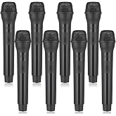 Exclaith 8 Pack Fake Microphone Prop Bulk Fun Stage Mics Toy Pretend Plastic Microphone Toy for Karaoke, Halloween, Stage Costume Favors, Birthday Party, Simulate Speech Practice