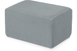 subrtex Stretch Storage Ottoman Slipcover Protector Oversize Spandex Elastic Rectangle Footstool Sofa Slip Cover for Foot Rest Stool Furniture in Living Room (XL, Light Grey)