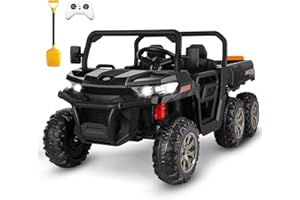 Hikole 24V Ride On Dump Truck for Kids with Remote Control, 2 Seater Battery Powered UTV Vehicles with Electric Dump Bed, 4WD 6 Wheels Ride On Toys for Boys Girls, Black