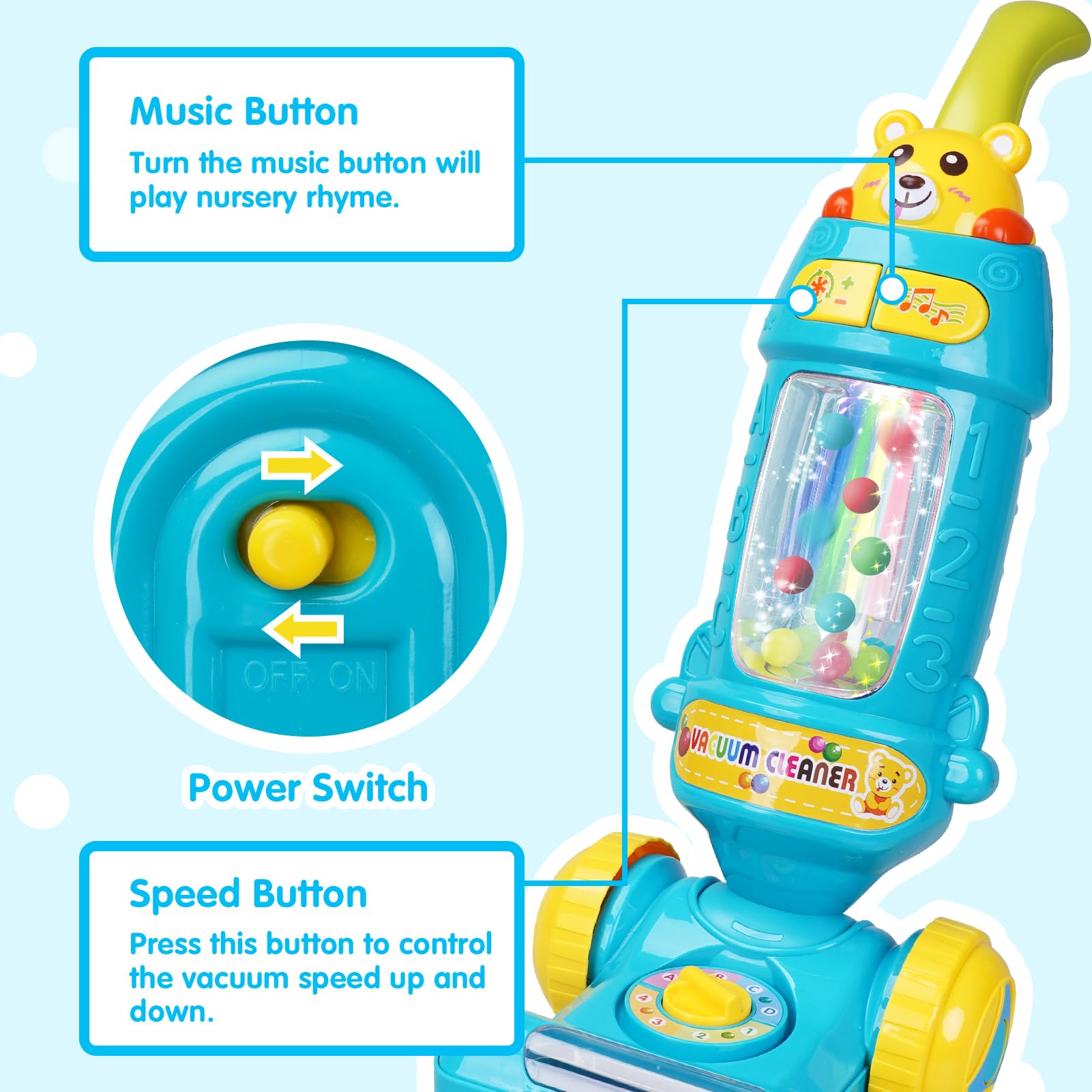 FS Kids Vacuum Cleaner Toy for Toddler with Lights & Sounds Effect & Ball-Popping Action – Pretend Play Housekeeping Toys Great Gifts for Toddlers, Boys and Girls, Ages 2 3 4 Years Old