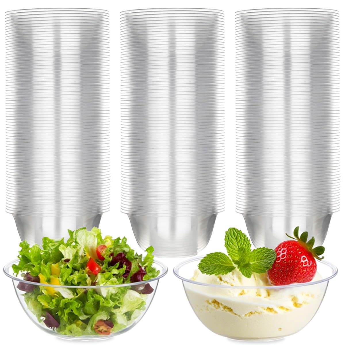 Photo 1 of **missing some**MOACOCK 100 Pack Small Clear Plastic Bowls, 12oz Hard Disposable Salad Bowls, Disposable Bowl for Party Serving, Ice Creams, Desserts, Catering, Special Events
