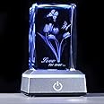 YWHL 3D Engraving Crystal Cube Tulip Flower with LED Base Mothers Day Birthday Gifts for Women Mom Wife Tulips Flowers Figurine Collection Home Decor for Christmas Valentine Day Wedding