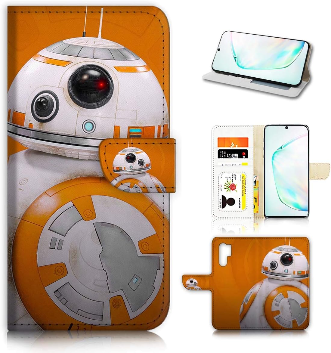 for Samsung Note 10+, Galaxy Note 10 Plus, Designed Flip Wallet Phone Case Cover, A21014 Starwars BB8