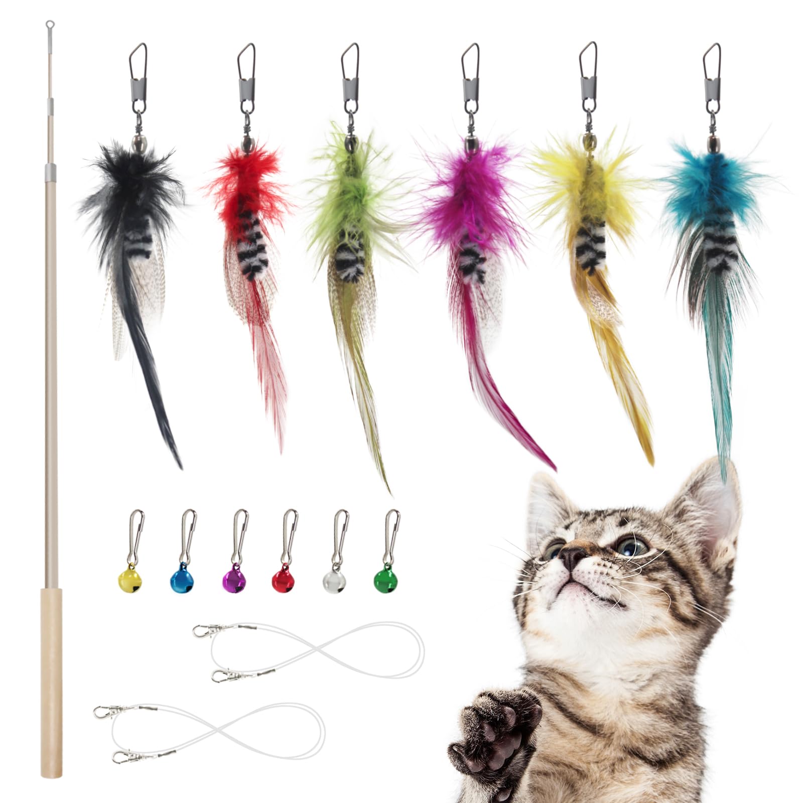 SONGWAY猫 おもちゃ 猫じゃらし ねこ玩具 昆虫 大飛ぶ虫昆虫６個 竿つき の商品画像