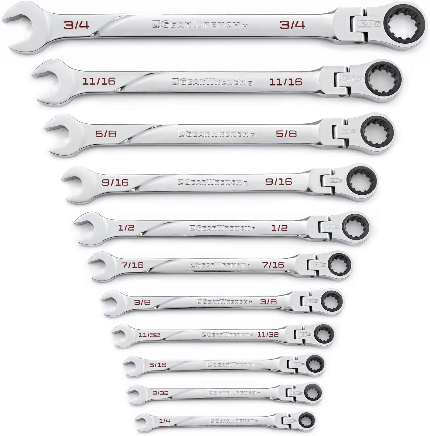 GearWrench 86247 120XP Universal Spline XL Flex Head Ratcheting SAE Wrench Set, 11 Pc.