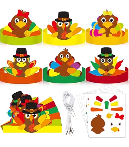 24 Sets Thanksgiving Turkey Craft Kits - DIY Fall Classroom Activities With Plates & Paper Cutouts For Kids