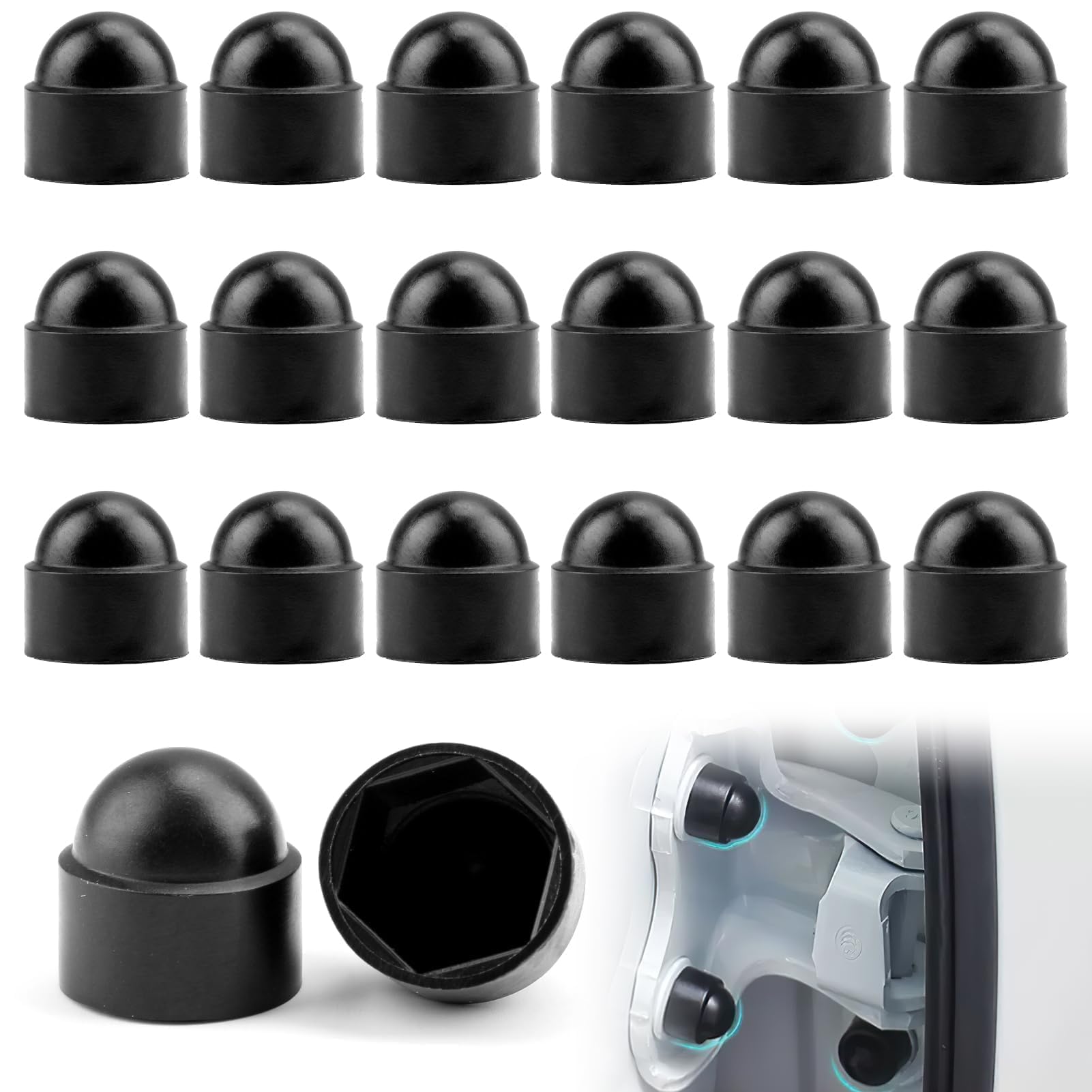 M10 Black Plastic Nut and Bolt, 20 Pcs Hex Nut Cover Dome Screw Caps Covers Hex Bolt Nut Protection Caps Screw Caps Assortment Kit Bolt Cover Cap for Bolts Hex Hexagon Screws (17mm Spanner)