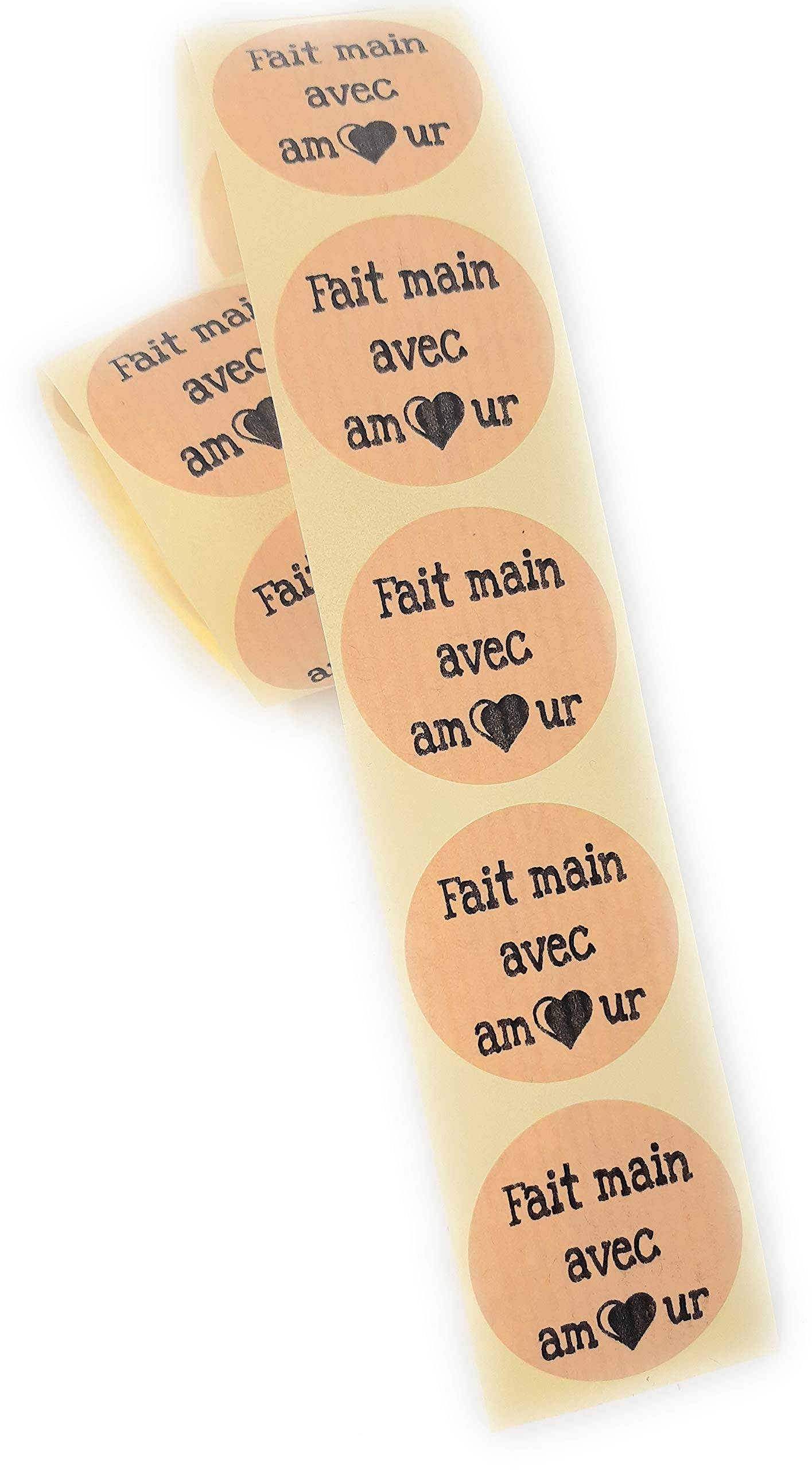 200 Adhesive Kraft Labels 3.5 cm Fait main avec love