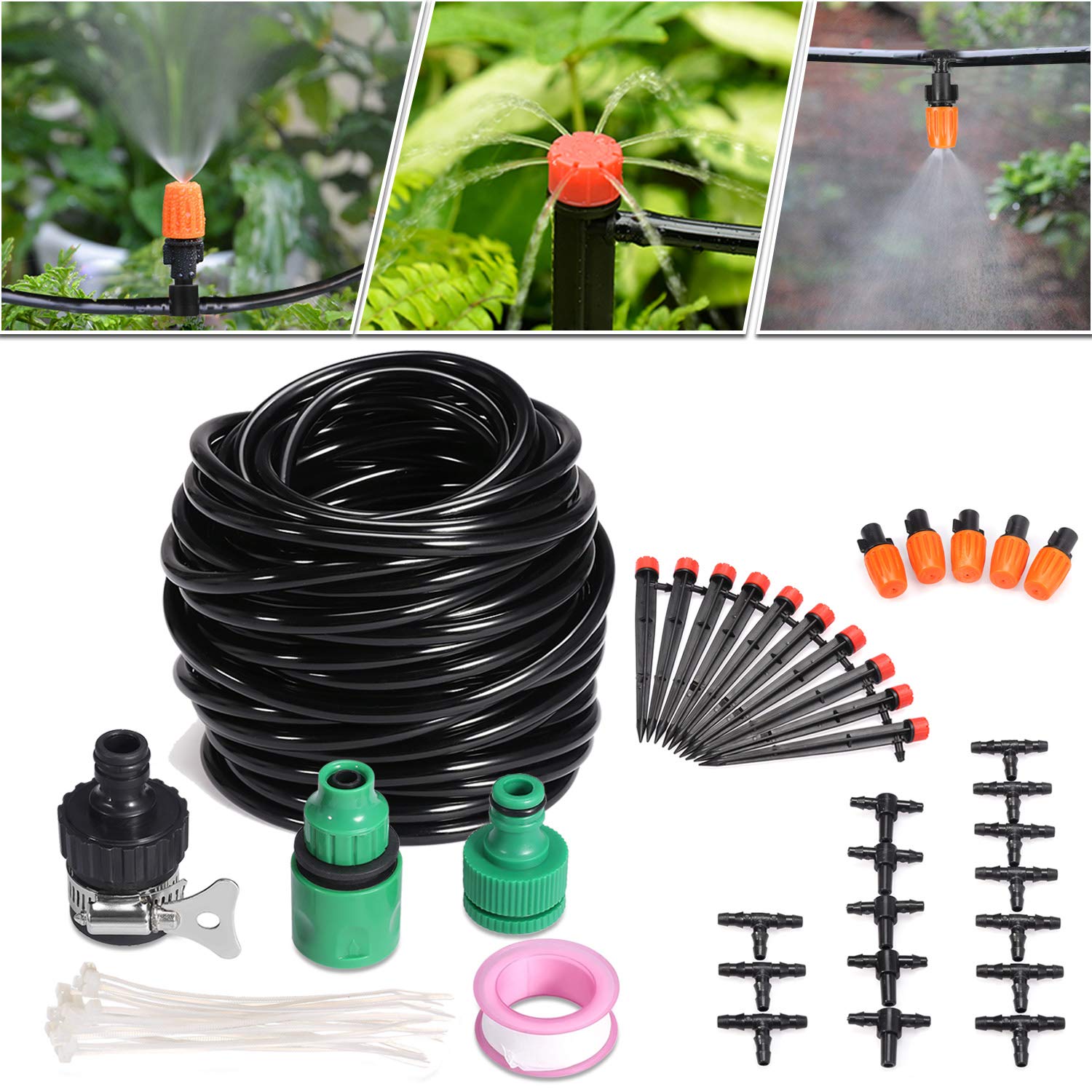 Cookan Bewässerungssystem - 15m Automatische Gartenbewässerung Tropfbewässerung und Sprinkler Bewässerung DIY Kit für Garten/Balkon / Topfpflanze/Terrasse