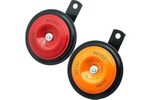 NEOGET Disc Horn 12V Electric Loud High Low 2 Tone Horn Replacement Kit 90mm 128dB Universal Fit Automotive Car Motocycle Truck Scooter Mopeds (Yellow&Red)