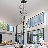 HuisMier Modern LED Chandelier, 9 Rings Black