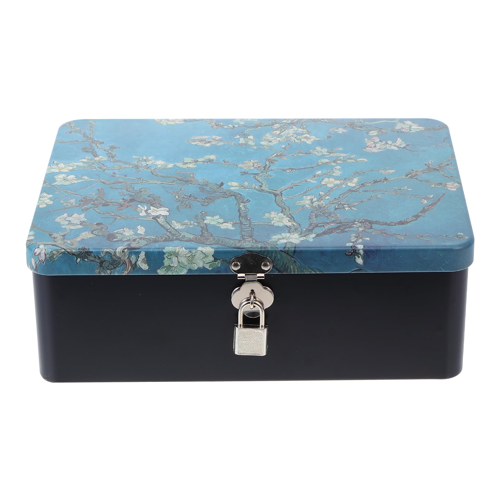 YARNOW Vintage Tinplate Storage Box with Padlock and Keys Large Rectangular Metal Case for Organization and Home Decoration 9.6X7.1X3.3 Inch