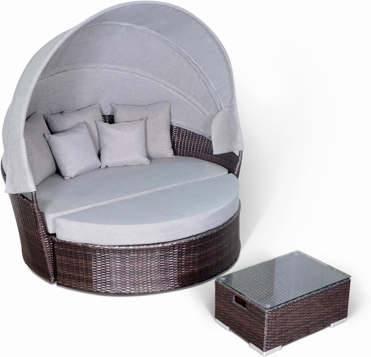 YOTO RATTAN Victoria Outdoor Wicker Garden Rattan Daybed with Canopy,Fully Assembled Aluminum Frame