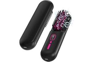 RYCHI Cordless Hair Straightener Brush - [200M Negative Ions] Portable Straightening Brush for Women, USB Rechargeable, Anti-Scald, Fast Heating Mini Straightener Comb for Travel Car Outdoor, Black