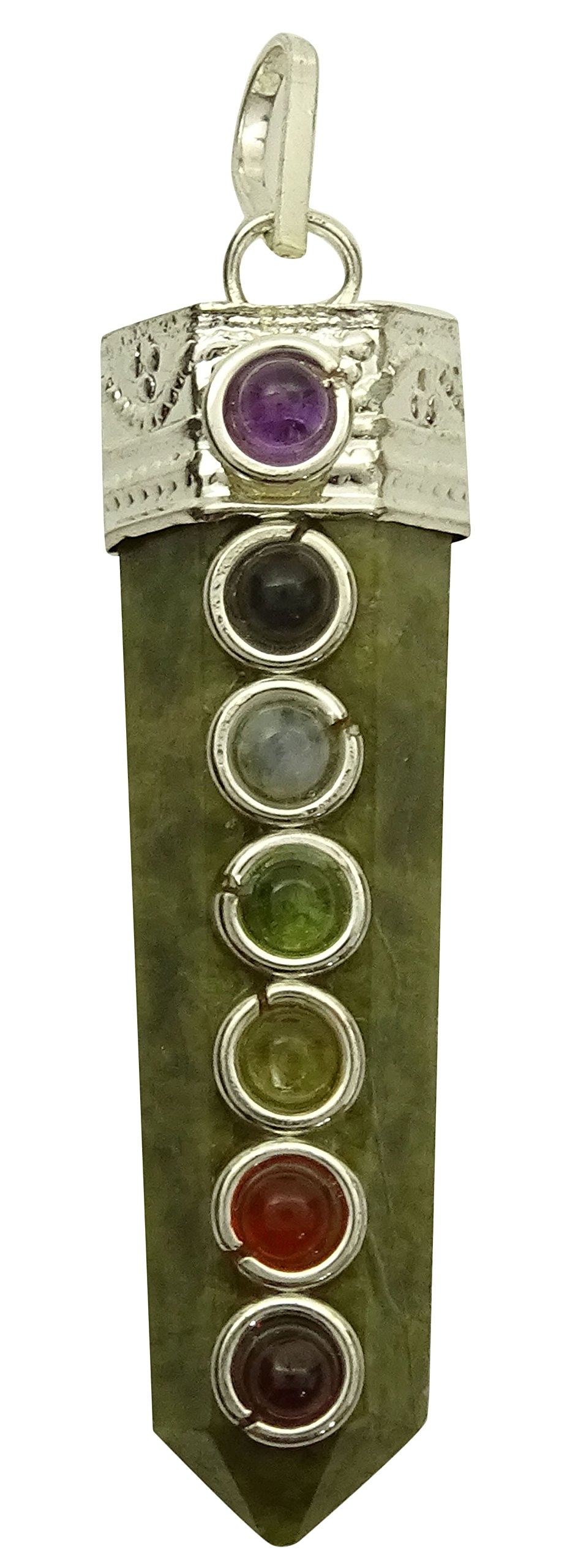 Harmonize Pencil Pendant Wand 7 Chakra Green Vessonite Stone Balancing Spiritual Gift Reiki Healing Crystal