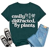Oxryal Gardening Shirts for Women Plants Life T-Shirt Easily Distracted by Plants Tee Tops