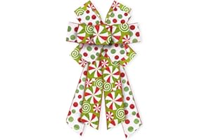 ABTOLS Large Christmas Bows for Wreath, Red Green Glitter Dot Wreath Bows Christmas Candy Bows for Front Door, Xmas Burlap Tree Topper Bows for Christmas Indoor Outdoor Decor