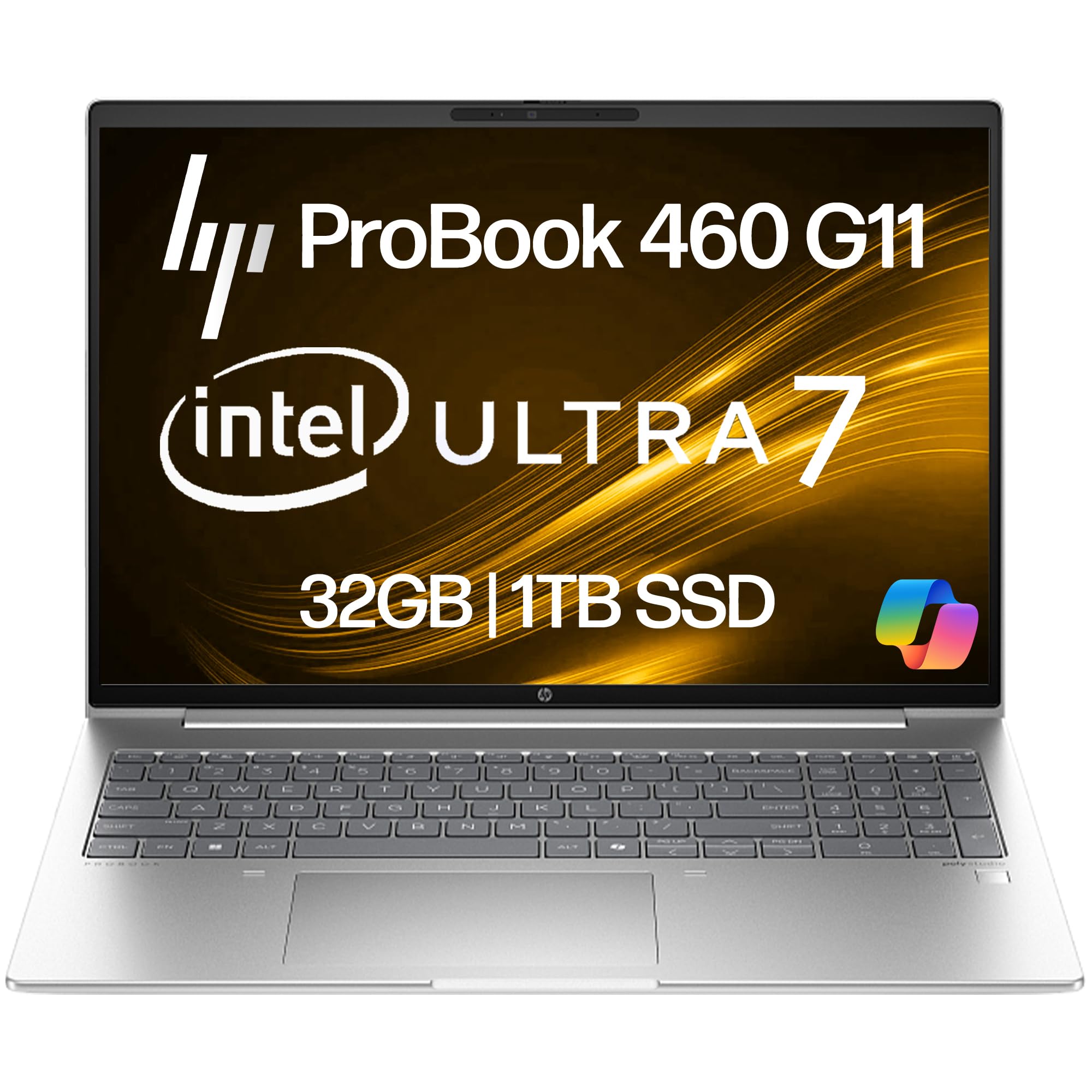 HP ProBook 460 G11 Business Laptop 16” FHD+ Display, Intel Core Ultra 7 155U (Beats i7-1355U), 32GB DDR5 RAM, 1TB NVMe, Wi-Fi 6E, RJ-45, Webcam, Backlit Keyboard, Win 11 Pro - Pike Silver Plastic