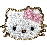 Gold Glitters &amp; White Chenille Varsity Initial Patches, Adhesive Sticker Iron On, 2.25" (Kitty)