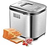 Bread Machine - CSS Stainless Steel Bread Maker, 2LB, 15in1 Programmable Bread Maker with LCD Screen, 1 Hour Keep Warm, Clear