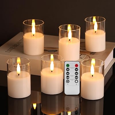 Eywamage Clear Glass Flameless Candles 6 Pack Remote Included Φ2 X H3