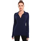 AmélieBoutik Women Collar V Neck Cable Knit Long Sleeve Pullover Sweater