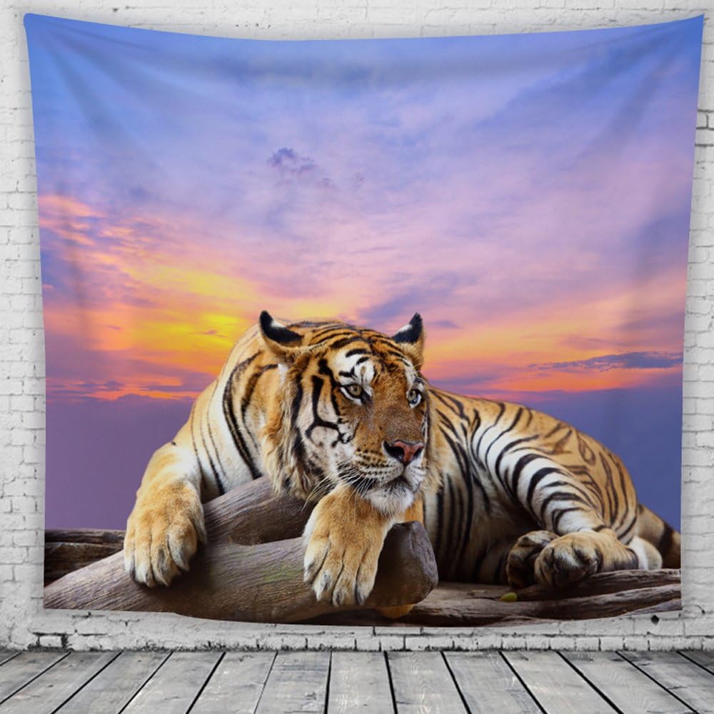 WSHINE Tiger Wall Tapestry Blue Sky Sunset Tapestries Home Decortion Rest Room Decor Blanket