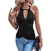 SweatyRocks Women's Ruched Cut Out Criss Cross Wrap Halter Top Sleeveless Cami Tank Top