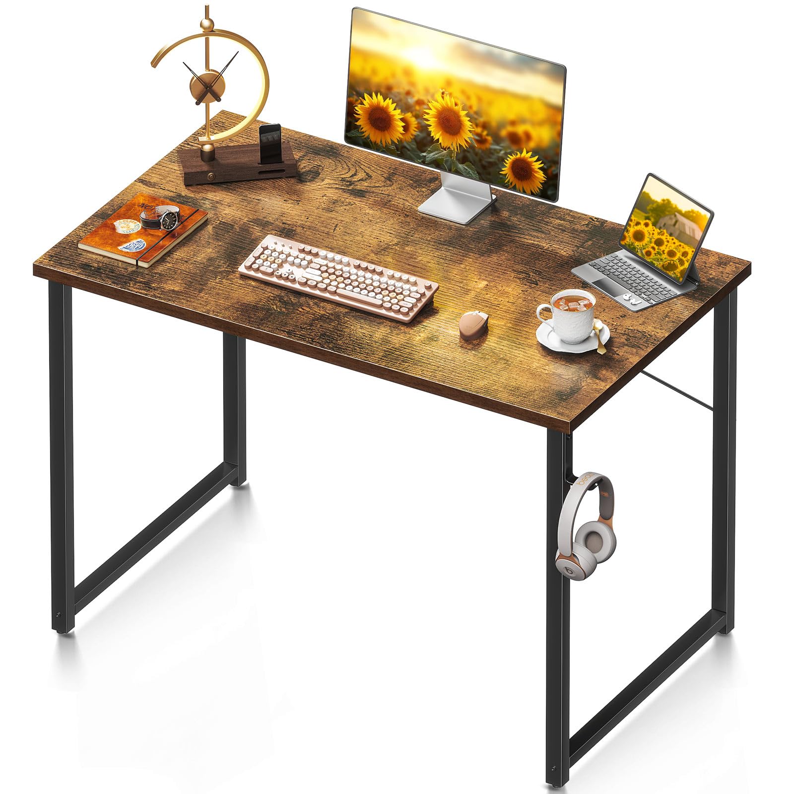 Photo 1 of ODK 40" Computer Desk for Home Office, Office Table for Small Spaces, Writing Desk with Headphone Hooks, Vintage