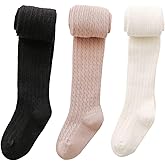 vanberfia Baby Girls Tights Cable Knit Leggings Stockings 3 Pack Pantyhose Infants Toddlers 2-10T…