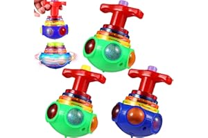 TOYANDONA 3Pcs Spinning Top Toys, LED Light Up Flashing Music Spinning Tops for Kids Gifts Birthday Party Favors Goodie Bag Fillers（Random Color