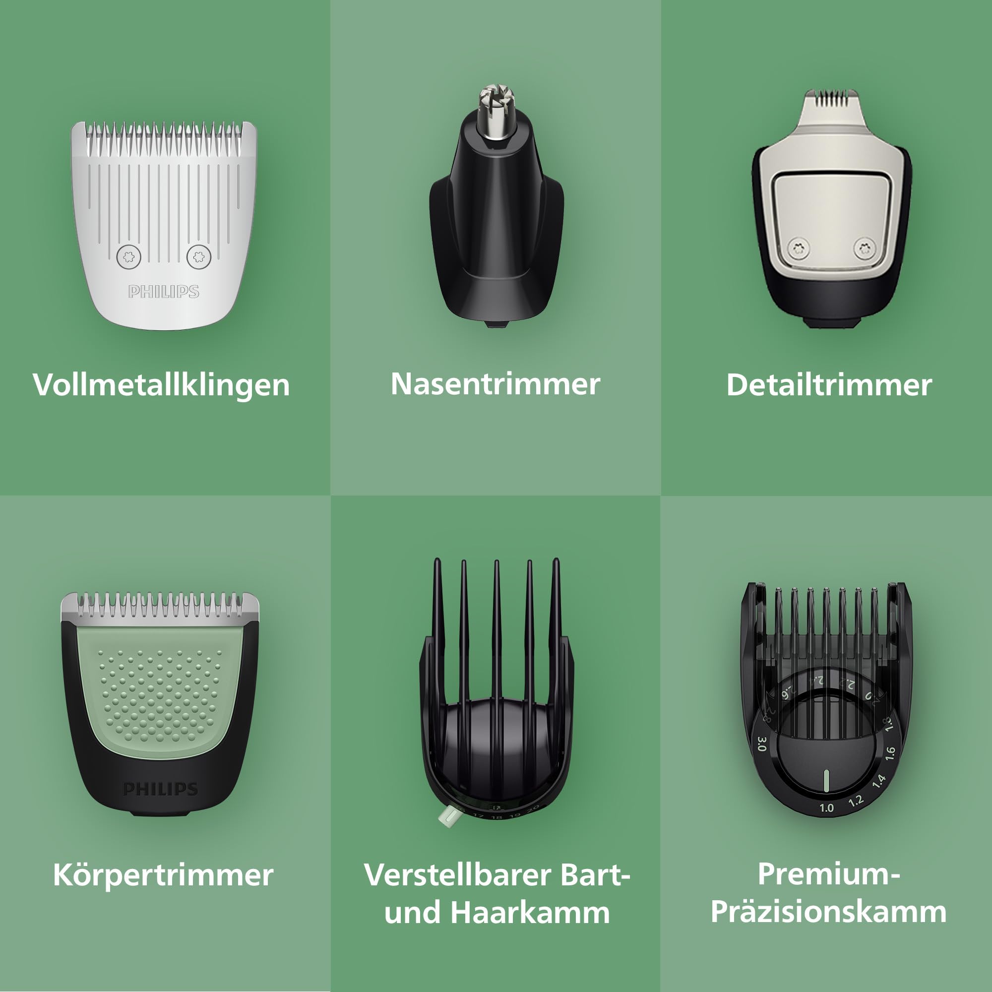PHILIPS Multigroom Series 7000 All-in-One 17-teiliger Barttrimmer und Haarschneider für Gesicht, Kopf und Körper, selbstschärfende Metallklingen, 26 Längeneinstellungen (0,5-20 mm), Modell MG7961/15 4