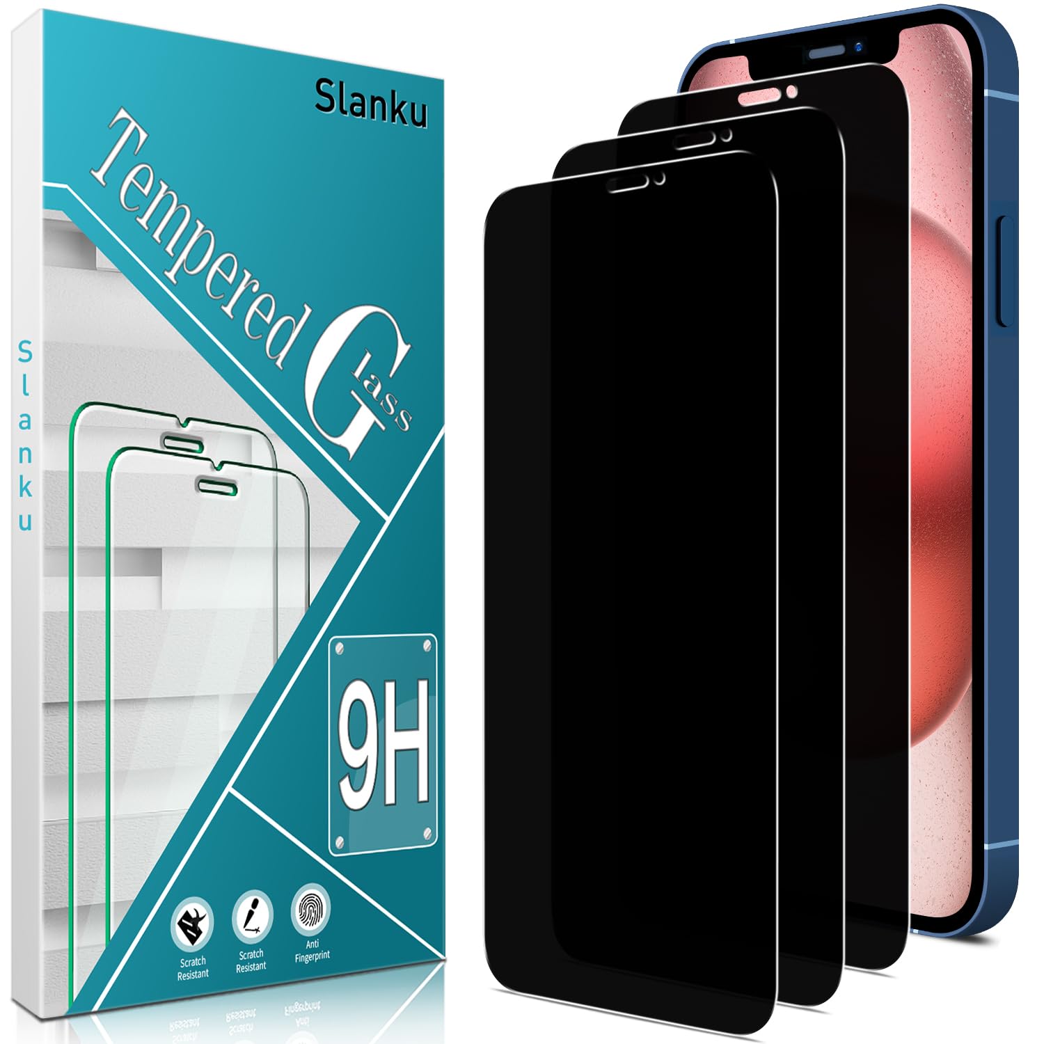 Slanku 3 Pack for iPhone 12 Pro Max Privacy Screen Protector, 6.7-Inch, Full Coverage, 9H Tempered Glass Film, Anti Spy, Anti Scratch, NO Bubbles, Easy To Install