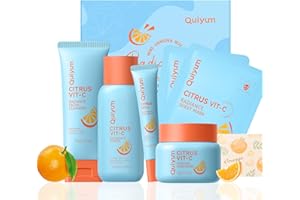 QUIYUM Citrus Vit-C Skin Care Set, Beauty Skincare for Women Teens Girls- Gift Set with Cleanser, Toner, Eye Cream, Moisturizer, Facial Mask *2, Facial Skincare Product, Birthday Christmas Gifts, Full Size