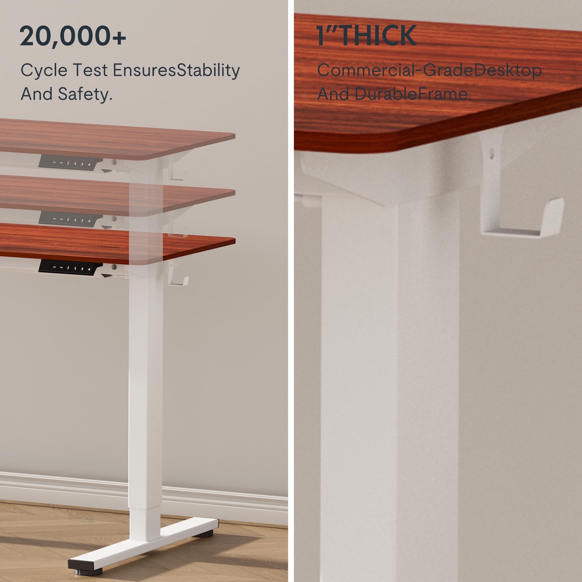 FLEXISPOT EN1 One-Piece Standing Desk 48 x 30 Inch Height Adjustable Desk for Home Office and Computer Workstation (White Frame + 48