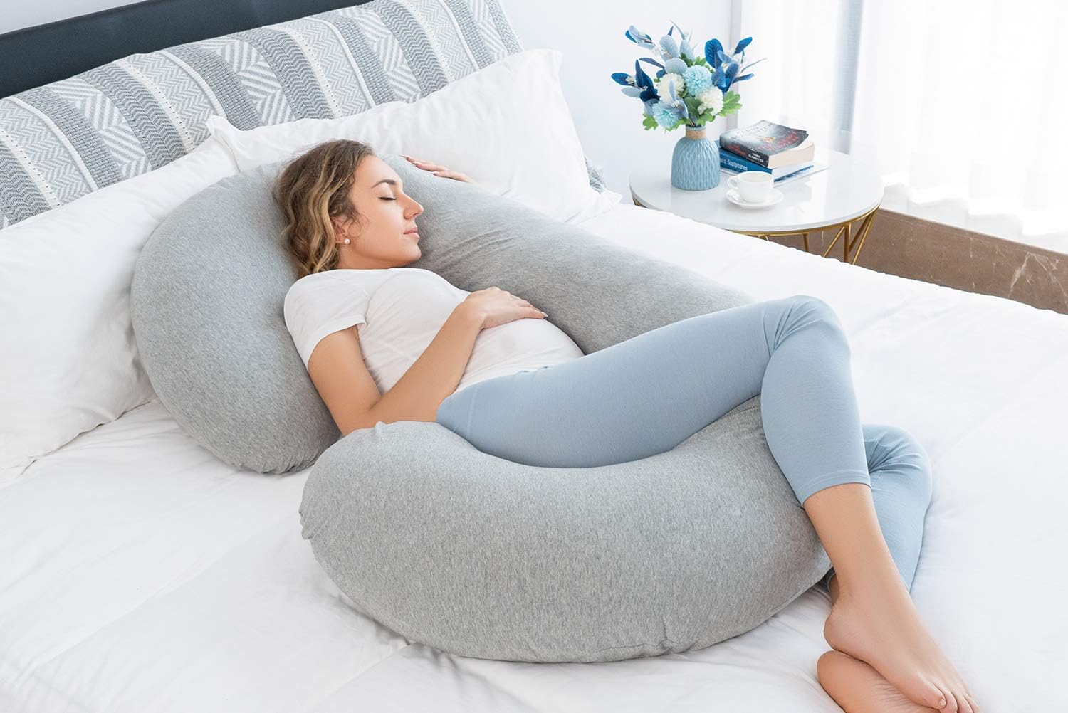 INSEN Pregnancy Pillow, Maternity Body Pillow for Pregnant Women,C Shaped Pillow with Jersey Body Pillow Cover: Home & Kitchen
