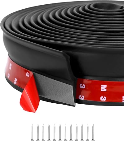 QWORK Garage Door Seal 6m EPDM Rubber Weather Stripping Dirt Protection Nails