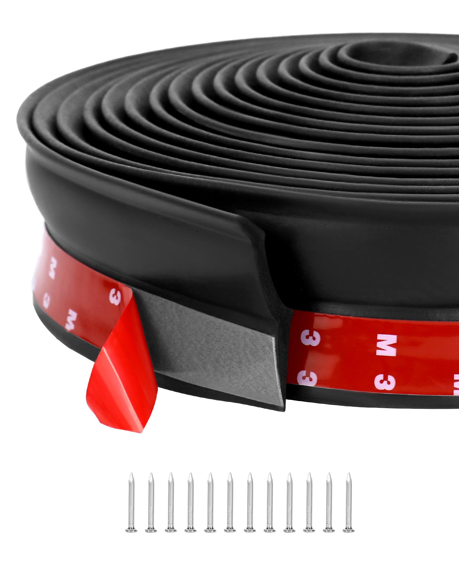 QWORK® Garage Door Seal 6m, Garage Door Rubber Seal, for Leaf, Dirt, and Weather Protection, with Nails